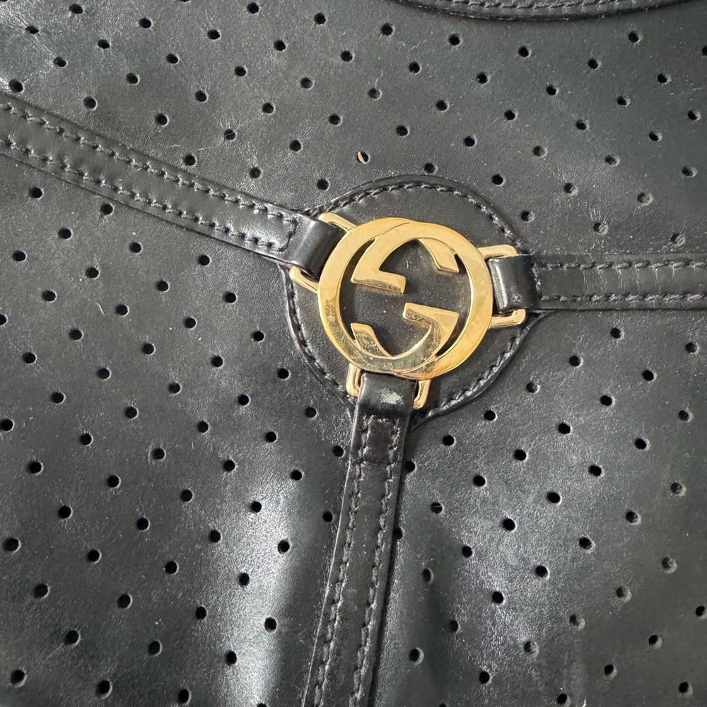 Gucci authentic Black Perforated Leather Amalfi Hobo Bag gold hardware - Picture 2 of 16